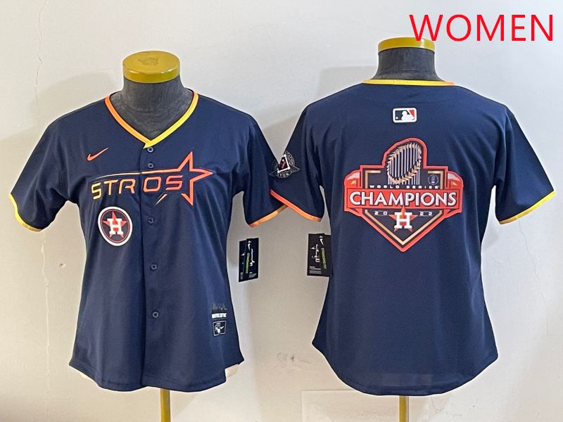 Women Houston Astros Blank Drak Blue Three generations Joint Name 2025 Nike MLB Jersey style 25->women mlb jersey->Women Jersey